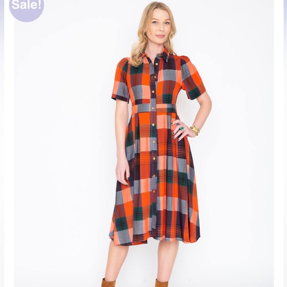 Never a Wallflower Red Blue Plaid Shirtdress